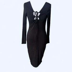 FORA | SZ M Body Con Tie Elegant Black Long Sleeve Dress